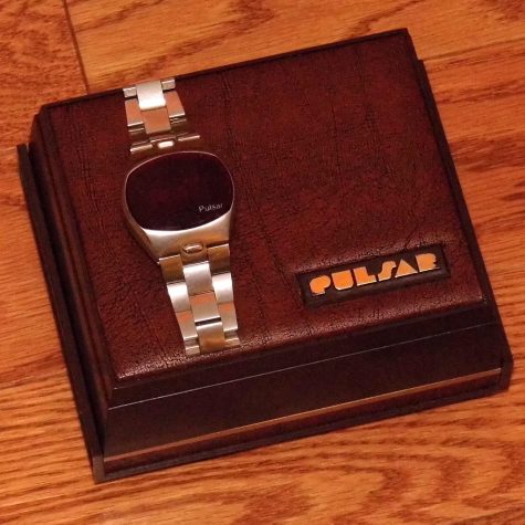 Pictured is a vintage Pulsar digital screen watch. They were released during the 1970s.