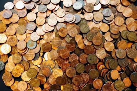 Pictured are standard pennies in America. They are the smallest part of the US dollar. 