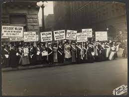 Pictured are women in America protesting their right to vote. New Zealand was the first country to give women the right to vote. 