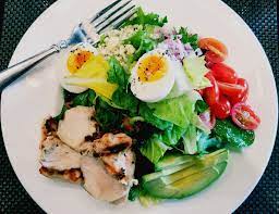 Pictured is a typical cobb salad. This type of salad was first popularized in the 1930s.