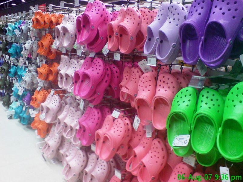 Pictured are an array of the Crocs Classic Clog in a variety of colors. In recent years they have been increasingly popular. 