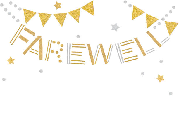 Gold and silver farewell bunting paper cut on white background - isolated