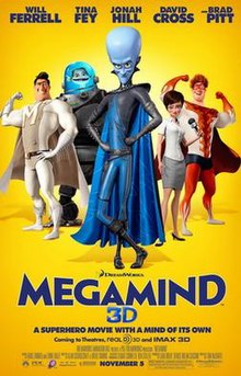MegaMind stars Will Ferrell as the humanoid super villain with a large cranium.