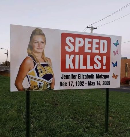 Pictured is Colonia Alum Jennifer Elizabeth Metzger. This is the sign on Route 9 that honored her, that has been taken down.