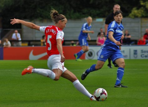 Pictured is Casey Stoney kicking the ball against Chelsea Ladies in the Continental Cup game in 2014. She now coaches San Diego Wave FC. 