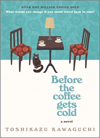 Pictured is the cover of Before the Coffee Gets Cold. It features some decor within the Japanese cafe, Funiculi Funicula. 