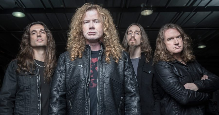 Pictured is the heavy metal band Megadeath. Following Mustaines throat cancer removal, he released a new single which provided great reviews from critics.
