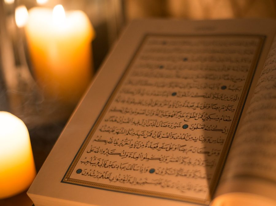 Pictured is an image of the Quran, the Muslim holy book. This book is often used throughout the month of Ramadan for prayer.