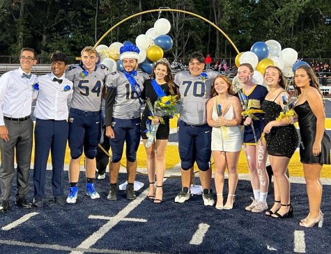 Pictured is the 2022 Homecoming Court. From left to right are Andrew Faria, Ohm Shah, Patrick Kelly, Matthew Salcedo, Julia Pagnozzi, John Genoni, Gianna Grasso, Kara Mitch, Emma Downes, and Madison Oliveira.