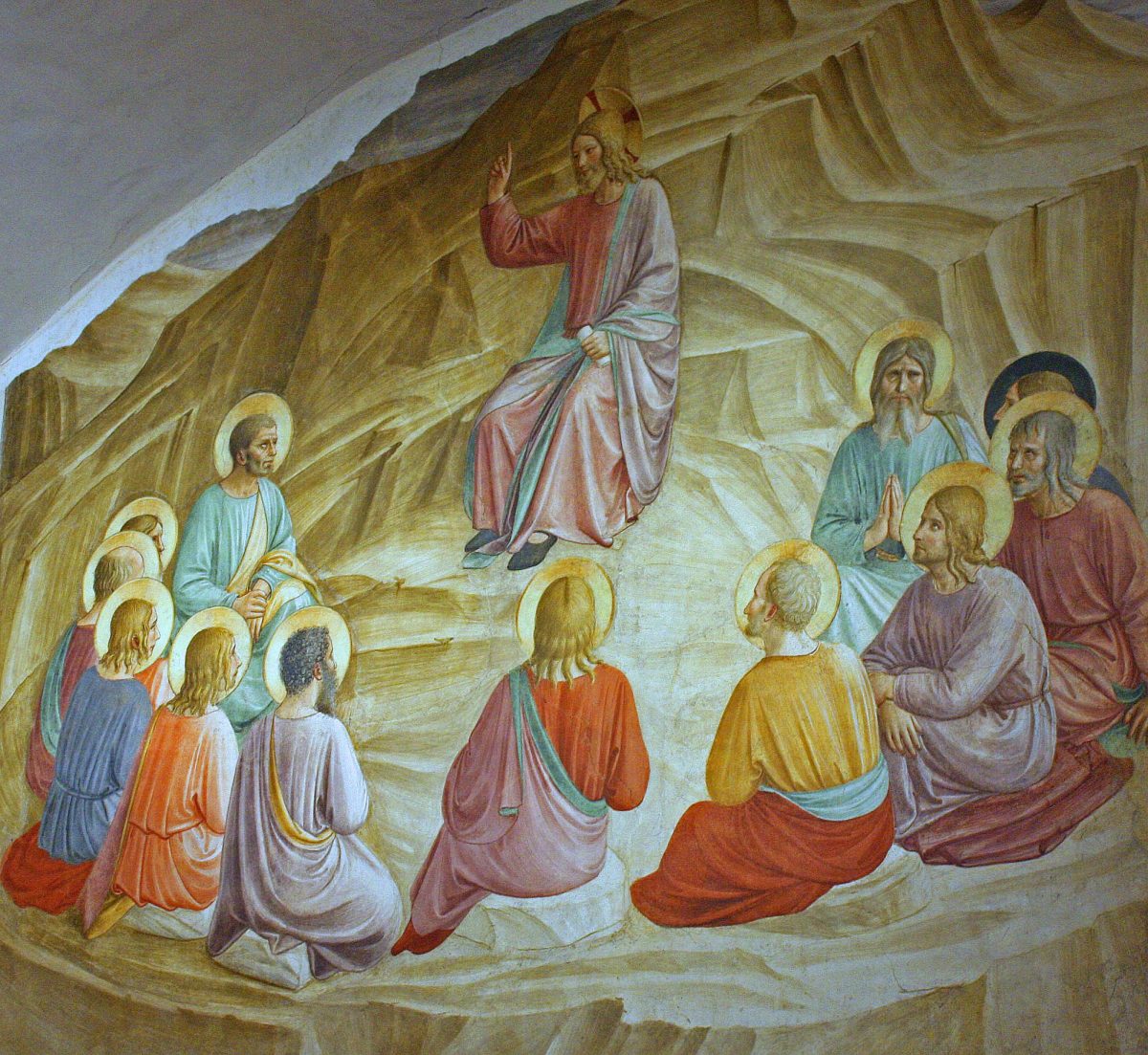 Fresco depicting Jesus Christ and the twelve apostles.