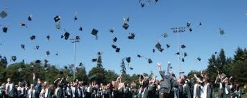 The graduates of high school completing their four years of high school. They are all throwing their caps in the air. 