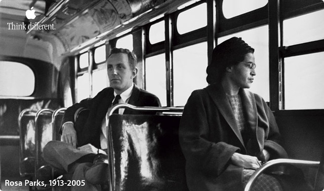 Rosa Parks defies segregation on Alabama bus. 