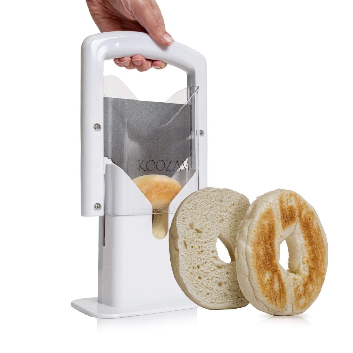 
Bagel Slicer High End White Plastic and Stainless Steel Guillotine Koozam Products