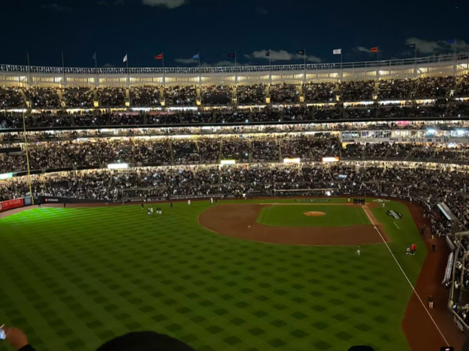 Yankee Stadium lights up as it waits for its players to take the field on October 14th for game 1 of the ALCS. 