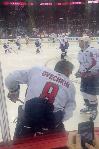 Alex Ovechkin during his warmu-ps on the Capitals team. Ovechkin was preparing for his game against the New Jersey Devils.