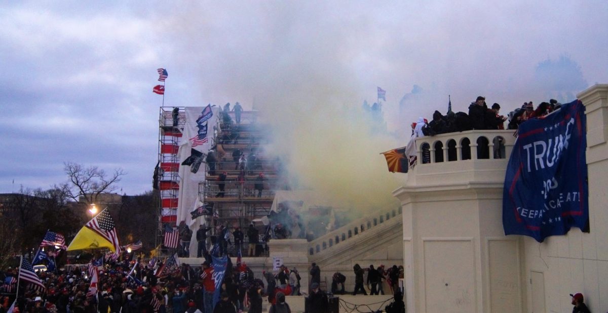 Tear gas is thrown to prevent anymore protesters from illegaly entering the Capitol. 