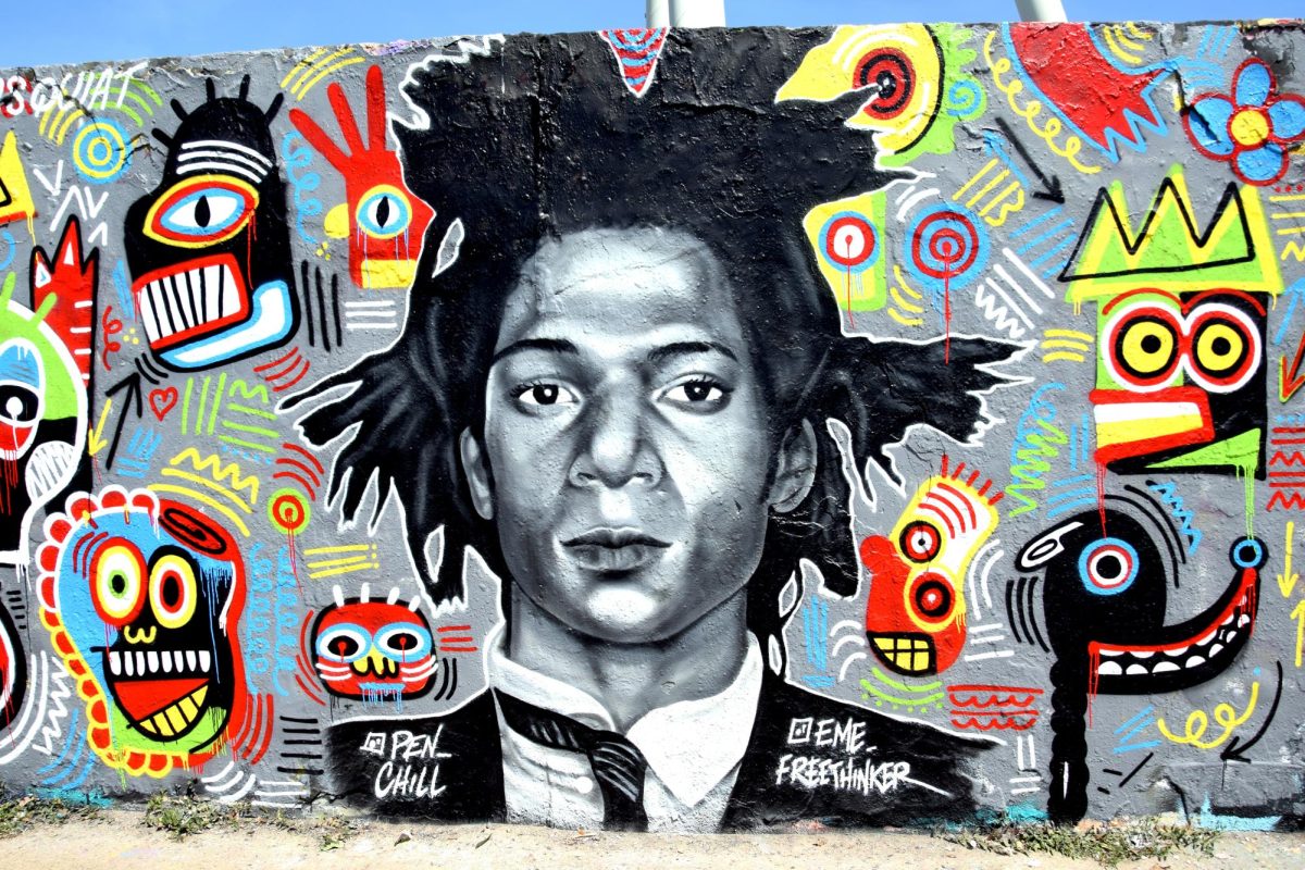 Graffiti Jean-Michel Basquiat by Eme Freethinker/Pen_Chill in Mauerpark in Berlin-Prenzlauer Berg, Germany
