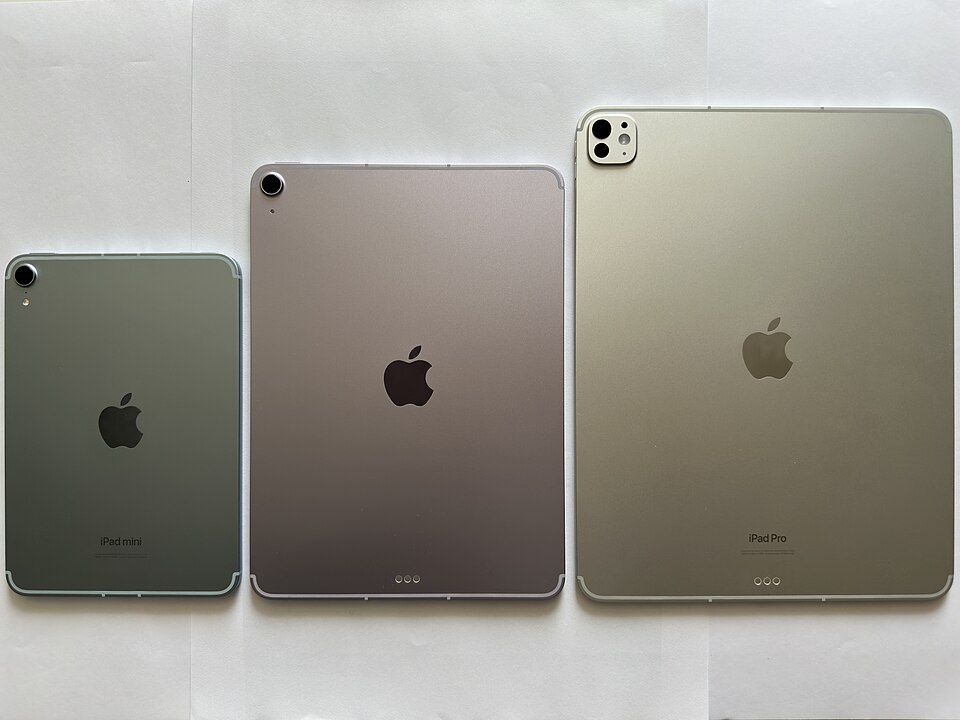 This is a picture of three different sizes of iPads (Apple tablets). Each iPad has similar capabilities to the others, the main difference being the size and price.

