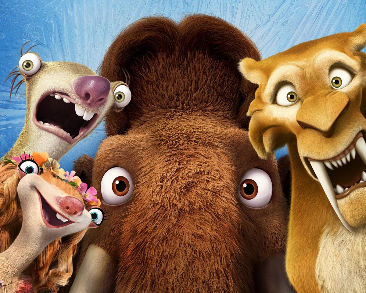 The picture captures the main characters of all Ice Age movies, including their Christmas spin-off.