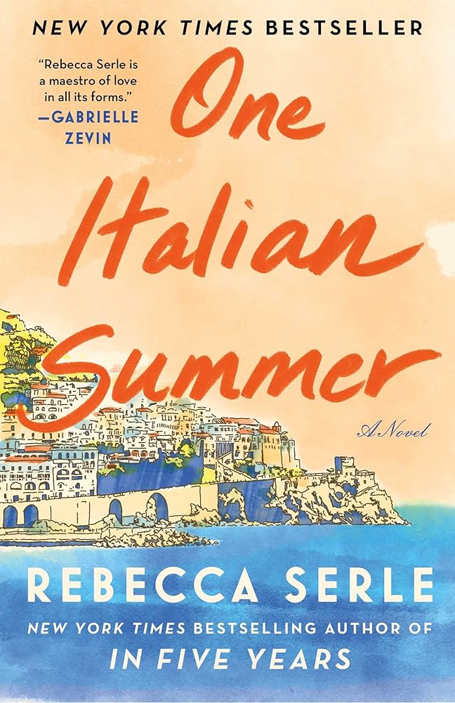 The cover is characterized by warm, bright, and inviting colors, aiming to evoke a dreamy, escapist atmosphere. The illustrations depict steep cliffs, colorful buildings, and a, sunny, bright sky, emphasizing the magical,, sun-drenched Italian scenery.