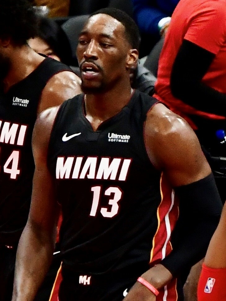 Bam Adebayois of the Miami Heat shows he's surprised when he looks up and see how much points he dropped and made History.

Photo via wikipedia under creative commons license