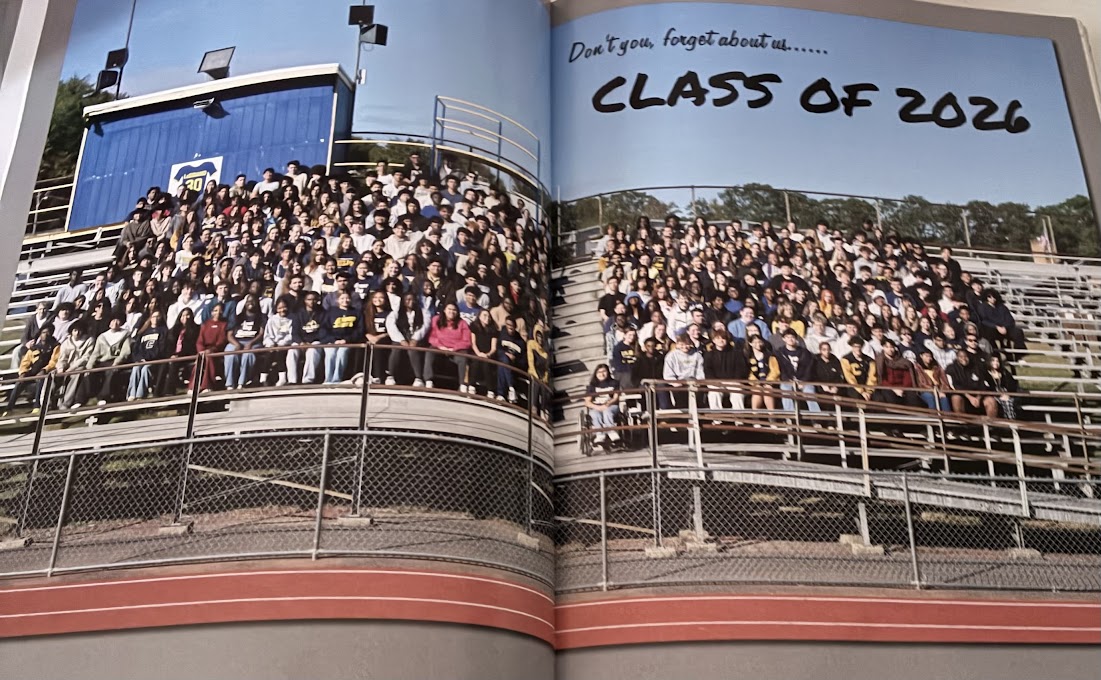 The annual Colonia High School pep-rally is held on Oct. 10, 2026. On this day, the class of 2026 sits on Colonia High School's field bleachers, posing for their class yearbook photo. 